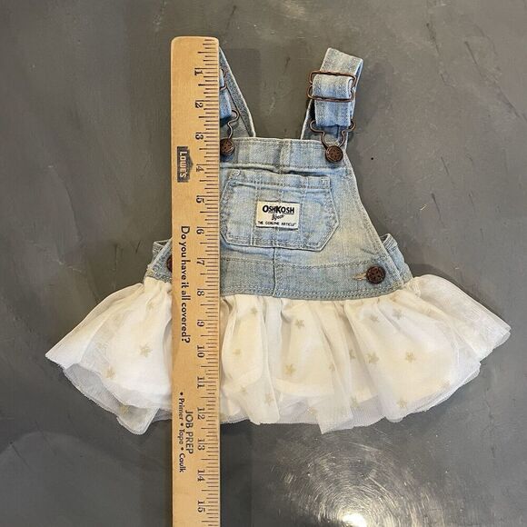 Oshkosh B'gosh Overall Dress Size 3M Denim White Tulle Metallic Gold Stars Tutu - Picture 2 of 6